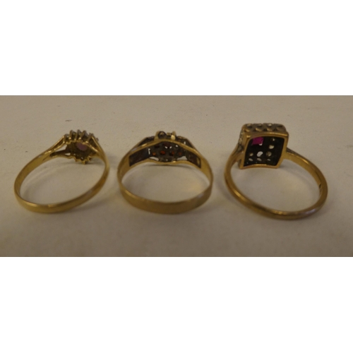 2 - Three 9ct gold rings, set with varying coloured stones