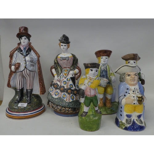 201 - Portuguese pottery figures: to include a man wearing a frock coat  16