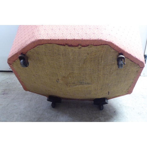 328 - A 1930s and later fabric upholstered bedroom chair, on block feet and casters