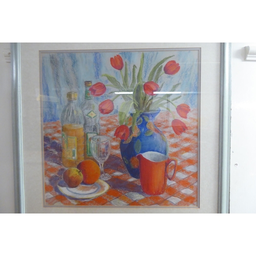 34 - Elaine Butler - 'Mixed Items on a Table'  pastel  bears a signature  17
