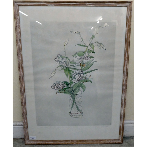 342 - After Gillian Whaite - 'Lilies, September'  mixed media  bears a pencil signature  17... 