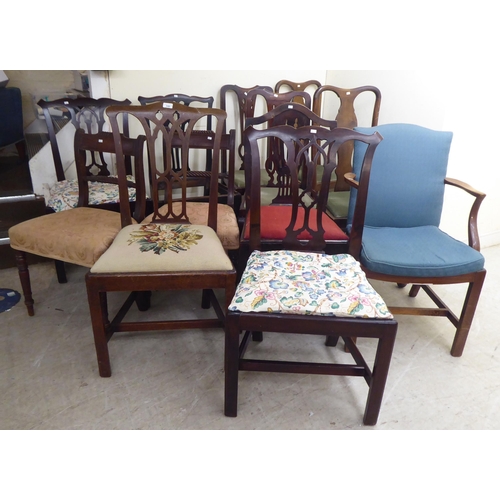 346 - Twelve various 19th/20thC dining chairs: to include two mahogany splat back, open arm examples, rais... 