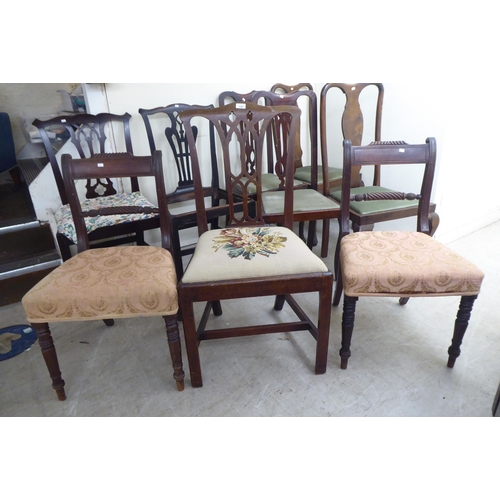 346 - Twelve various 19th/20thC dining chairs: to include two mahogany splat back, open arm examples, rais... 