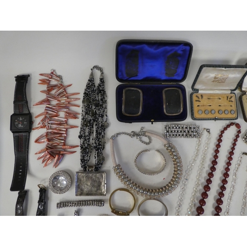 53 - Costume jewellery; and variously cased and strapped wristwatches