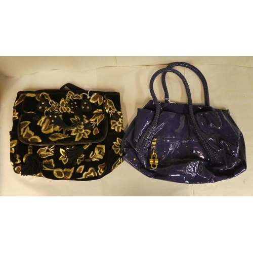 114 - A Just Cavalli oversize brown fabric bag, decorated with gold coloured thread; and Salvatore Ferraga... 