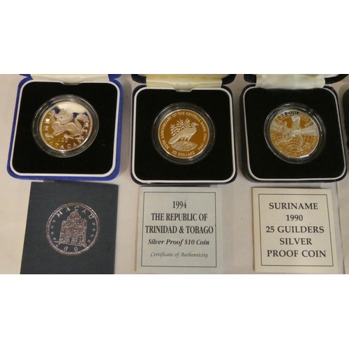29 - Eight variously themed silver proof coins  boxed