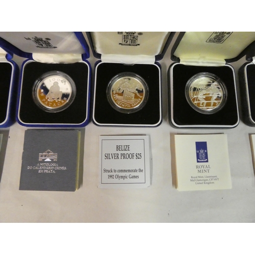 31 - Eight variously themed silver proof coins  boxed