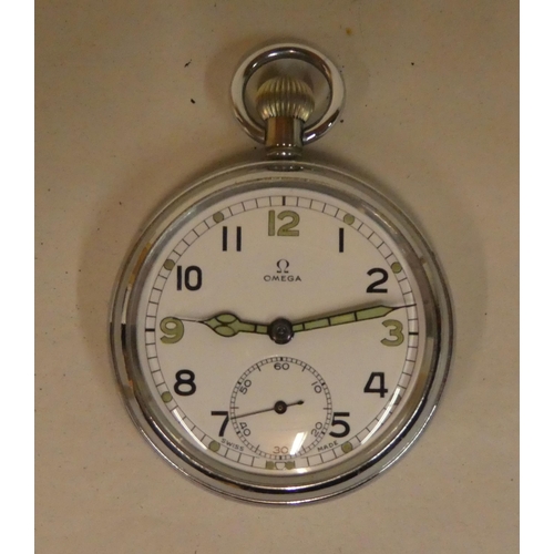 314 - An Omega stainless steel cased pocket watch, faced by an Arabic dial with subsidiary seconds, the ca... 