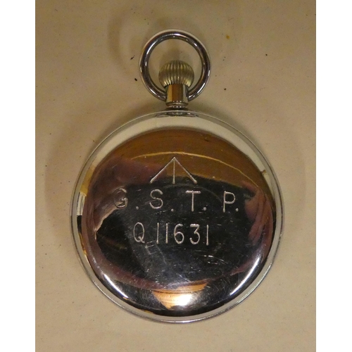 314 - An Omega stainless steel cased pocket watch, faced by an Arabic dial with subsidiary seconds, the ca... 