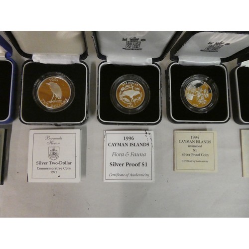 26 - Eight variously themed silver proof coins  boxed