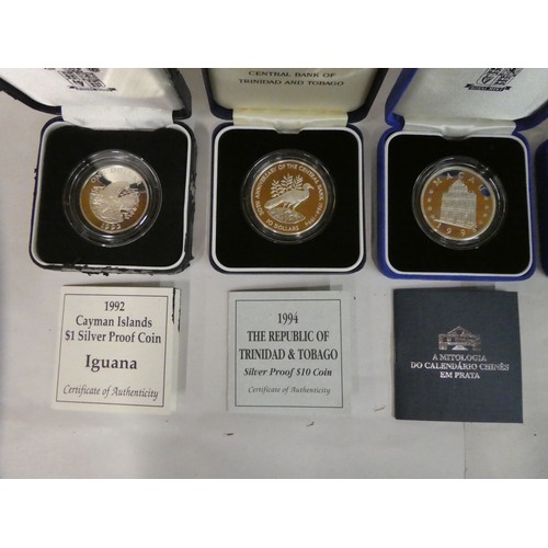 27 - Eight variously themed silver proof coins  boxed