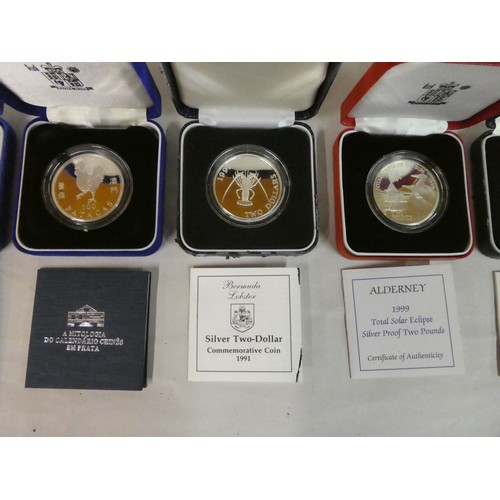 27 - Eight variously themed silver proof coins  boxed