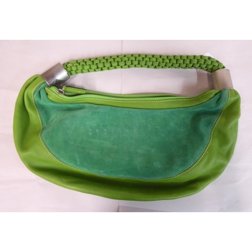 21 - Two faux suede/leather shoulder bags, viz. one two tone green; the other two tone blue