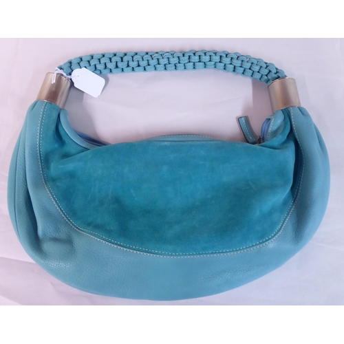 21 - Two faux suede/leather shoulder bags, viz. one two tone green; the other two tone blue