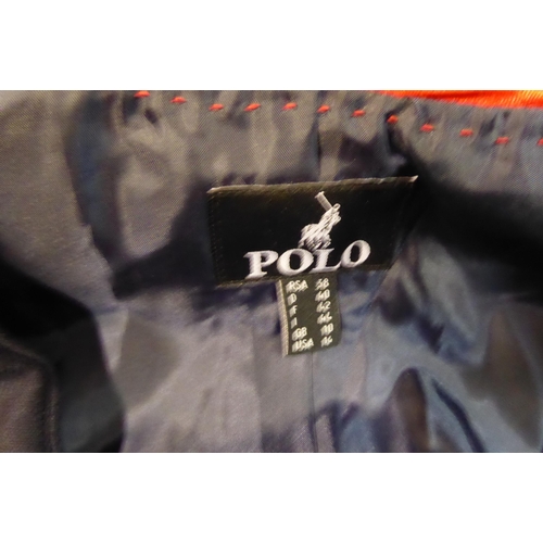 27 - A Polo blue/navy herringbone blazer; and a Polo navy twill blazer  both size 10 with labels