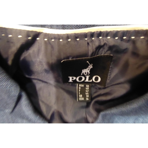 27 - A Polo blue/navy herringbone blazer; and a Polo navy twill blazer  both size 10 with labels