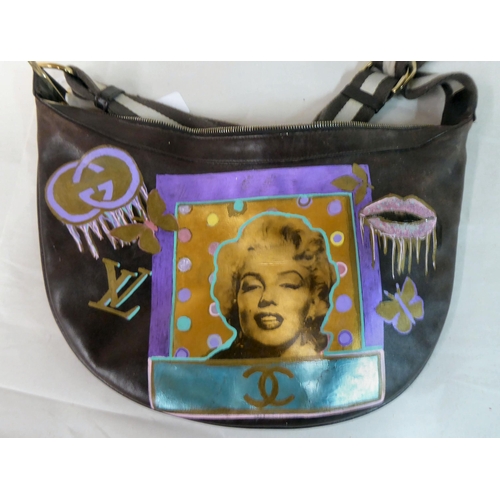 57 - Four various bags: to include a brown example, decorated with a panel depicting Marilyn Monroe; and ... 