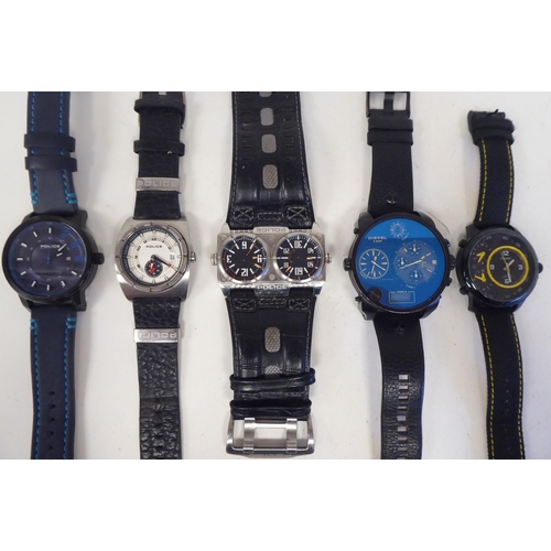 77 - Oversize wristwatches: to include a Diesel 3 Bar, on a black leather strap