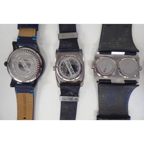 77 - Oversize wristwatches: to include a Diesel 3 Bar, on a black leather strap