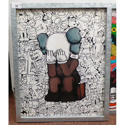 88 - Three framed Kaws coloured cartoon prints  19