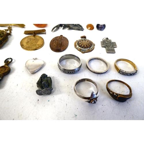 97 - A mixed lot: to include a white metal, mask design brooch