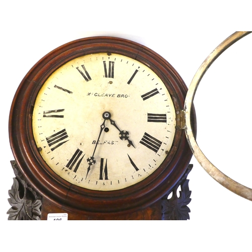 106 - A mid Victorian walnut cased drop dial timepiece with applied fruiting vine carved ornament and a pe... 