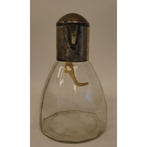 11 - A late 19thC Arts & Crafts glass cordial jug of multi-panelled, bell design with an applied whit... 