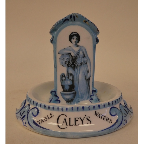 113 - An early 20thC Austrian porcelain promotional vesta holder, advertising 'Caley's Table Waters'  5