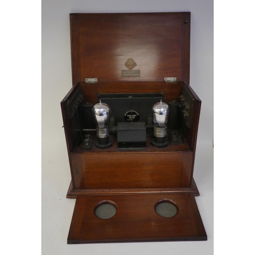 117 - A vintage, circa 1922 Marconi V-2 long range radio receiver with two valves, range blocks and regene... 