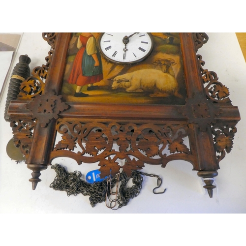 2 - A mid 19thC Black Forest wall mounted cuckoo clock, the case fashioned as a dual pitched chalet with... 