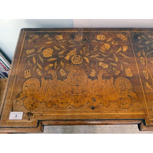 3 - A 19thC Continental rosewood and floral marquetry breakfront cabinet, comprising three inline, full ... 