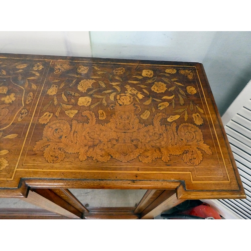 3 - A 19thC Continental rosewood and floral marquetry breakfront cabinet, comprising three inline, full ... 