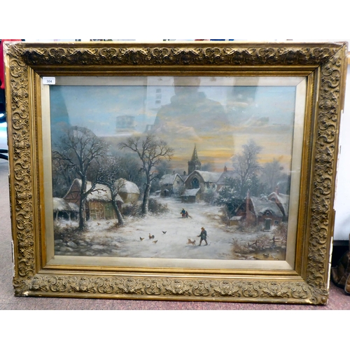 304 - W Stone - 'A Worcestershire Village in Winter'  oil on canvas  bears an indistinct signatu... 