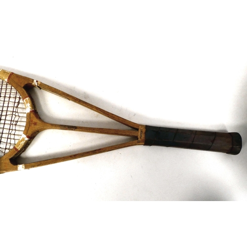 31 - A 1930s Hazells Streamline Red Star tennis racquet, bears various marks, including that of Joshua Ta... 