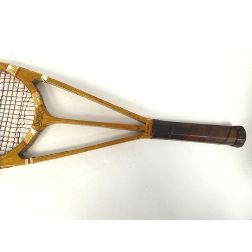 31 - A 1930s Hazells Streamline Red Star tennis racquet, bears various marks, including that of Joshua Ta... 