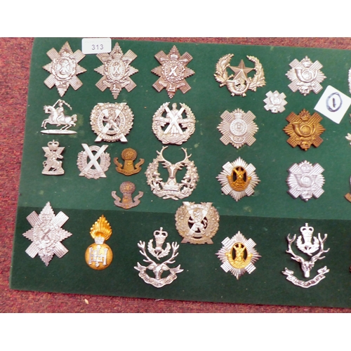 313 - Approx. forty British military cap badges and other insignia, some copies: to include various Highla... 