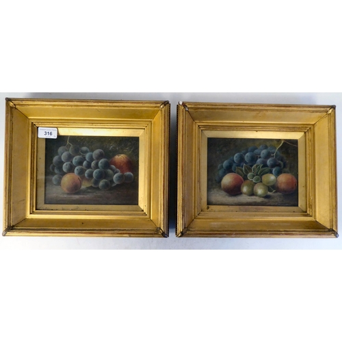 316 - J Williamson - a pair of still life studies, soft fruit  oil on canvas  bearing signatures... 