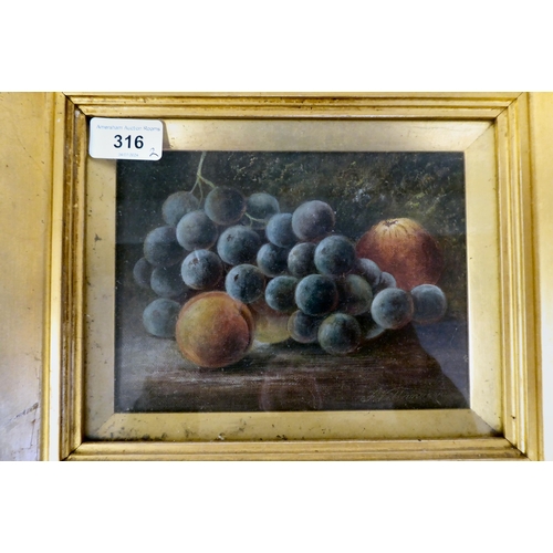 316 - J Williamson - a pair of still life studies, soft fruit  oil on canvas  bearing signatures... 