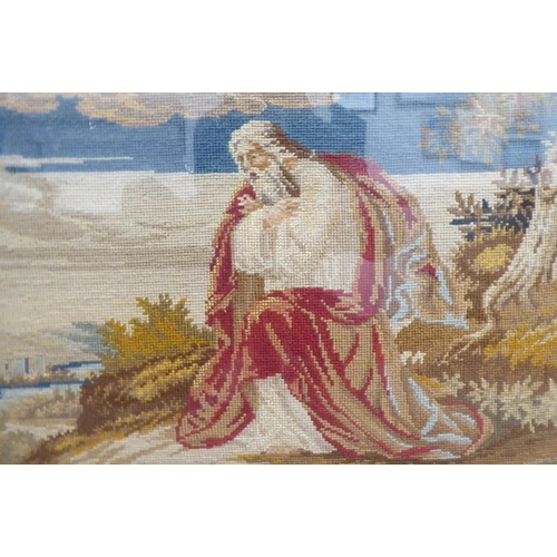 325 - A Victorian tapestry picture, a biblical subject, a figure kneeling beneath a storm cloud  16