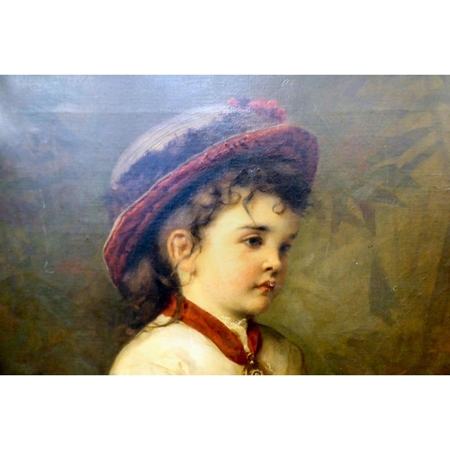 328 - Gustav Pope - a half length portrait, a girl with a doll  oil on canvas  bears a signature & dat... 