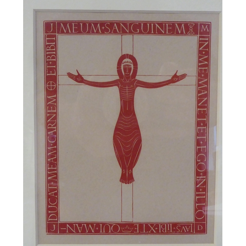 35 - After Eric Gill - 'Crucifix'  Limited Edition 34/400 in red ink, wood engraving for 'Engravings by E... 