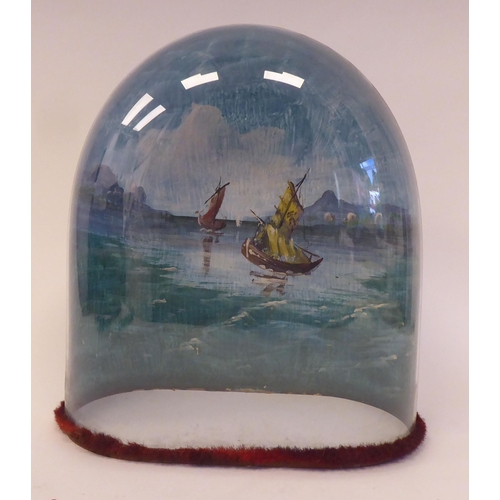 4 - A late 19thC automaton, featuring a ship on the ocean, beside cottages and a windmill, under an oval... 