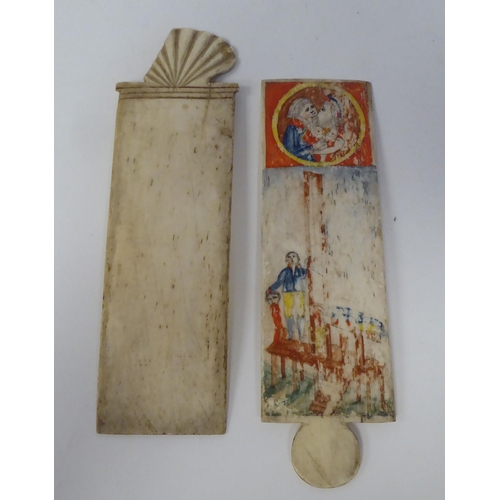 55 - An early 19thC French prisoner of war carved and stained bone artefact, a pocket size game of domino... 