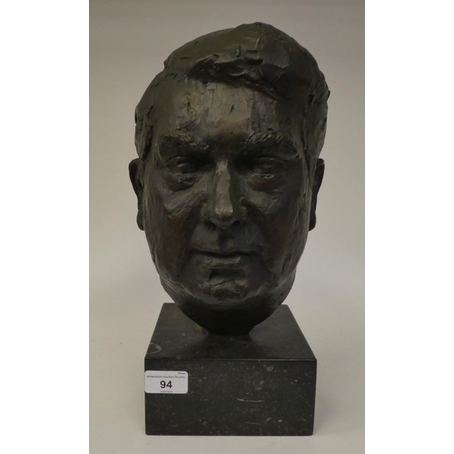 94 - A cast and patinated bronze male bust  impressed Burleighfield LS 82 1/3  15