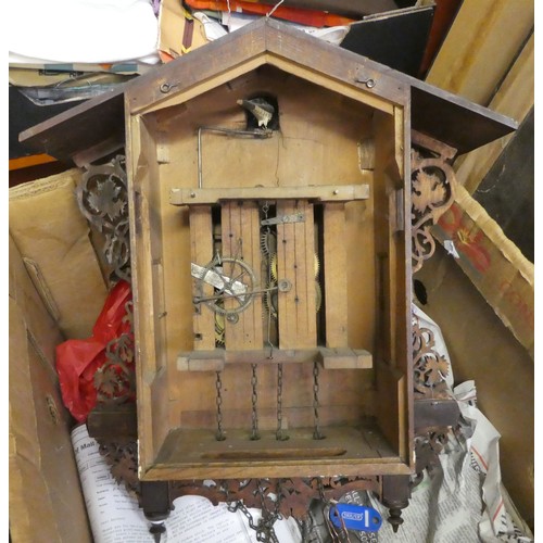 2 - A mid 19thC Black Forest wall mounted cuckoo clock, the case fashioned as a dual pitched chalet with... 