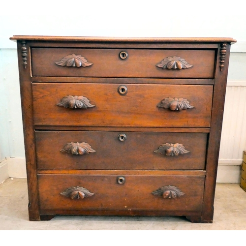 103 - An Art Nouveau period stained mahogany dressing chest with applied, carved handles and mounts, compr... 