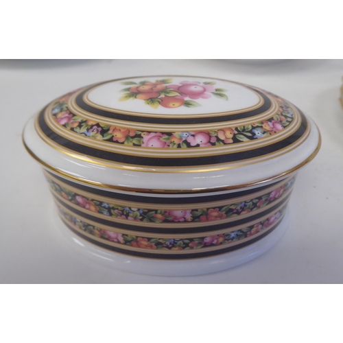 106 - Ceramics: to include a late Victorian blush ivory glazed, china biscuit barrel with a silver plated ... 