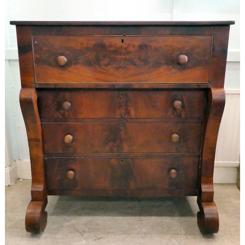 108 - A late 19thC (probably European) mahogany dressing chest with panelled flanks, over one deep and thr... 