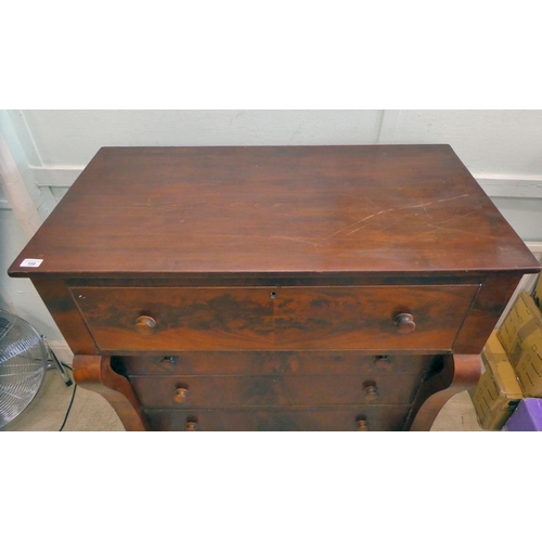 108 - A late 19thC (probably European) mahogany dressing chest with panelled flanks, over one deep and thr... 