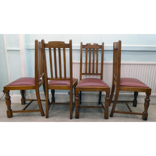 126 - Three sets of four 1920/30s oak framed dining chairs, each in a unique design